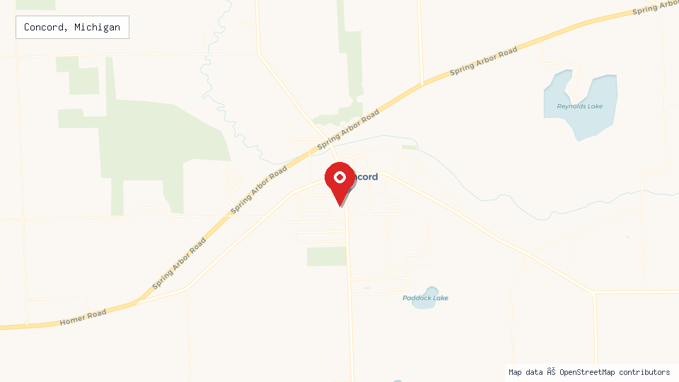 Street map of Concord, Michigan with location pin
