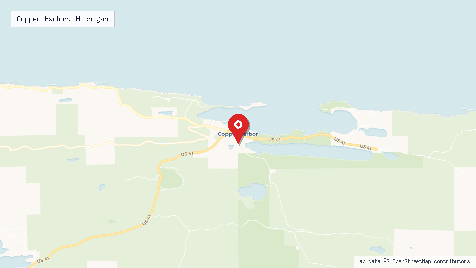 Street map of Copper Harbor, Michigan with location pin