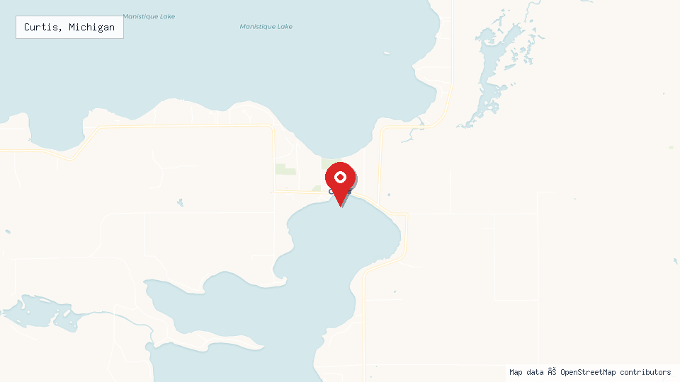 Street map of Curtis, Michigan with location pin
