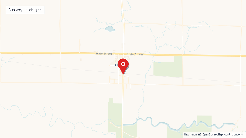 Street map of Custer, Michigan with location pin