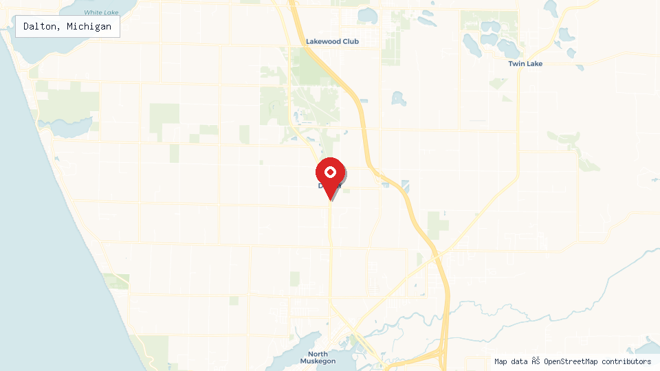 Street map of Dalton, Michigan with location pin