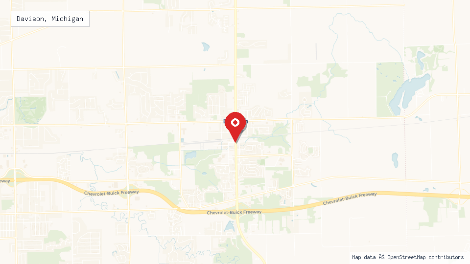 Street map of Davison, Michigan with location pin