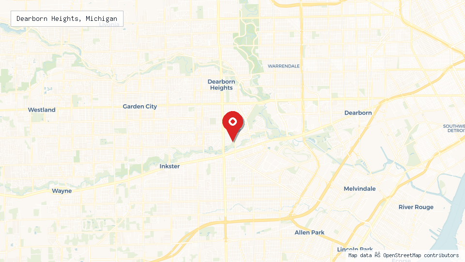 Street map of Dearborn Heights, Michigan with location pin