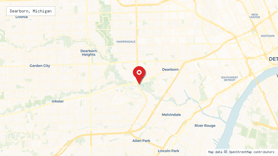 Street map of Dearborn, Michigan with location pin