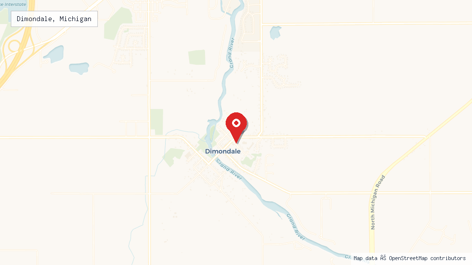 Street map of Dimondale, Michigan with location pin