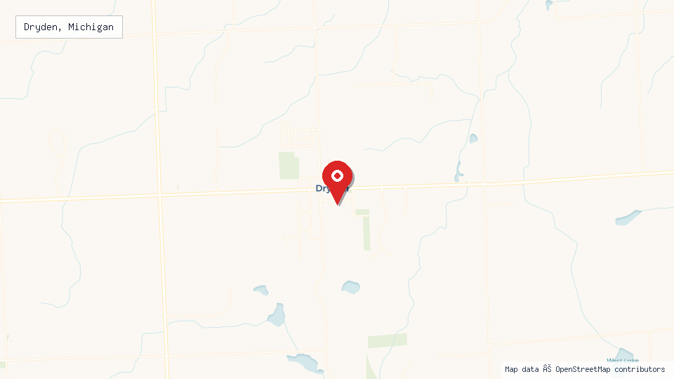 Street map of Dryden, Michigan with location pin