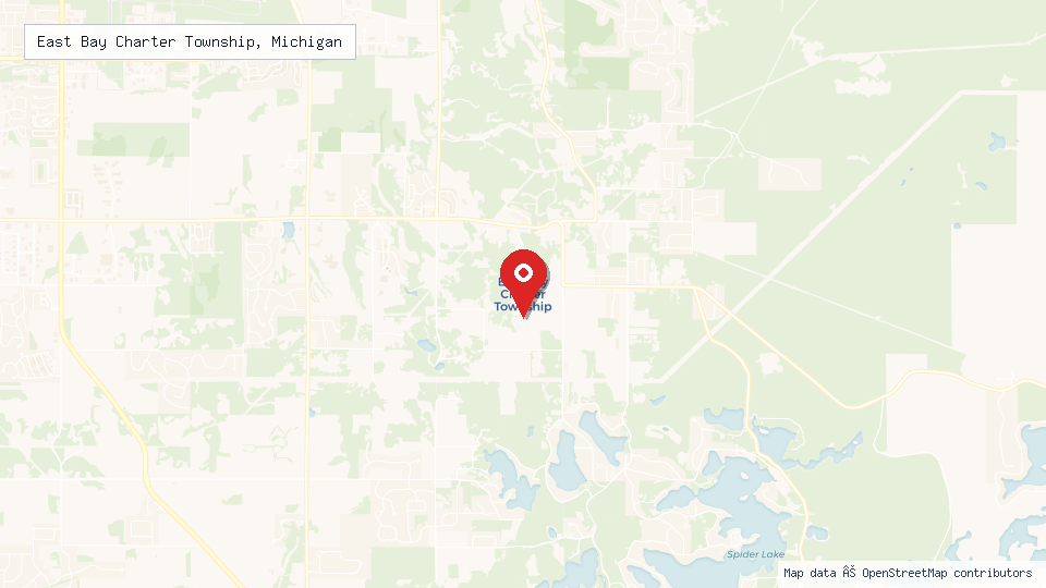 Street map of East Bay Charter Township, Michigan with location pin