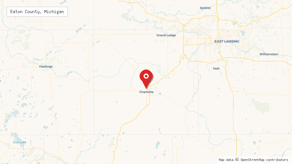 Street map of Eaton County, Michigan with location pin