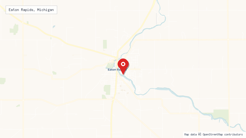 Street map of Eaton Rapids, Michigan with location pin
