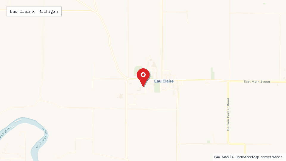 Street map of Eau Claire, Michigan with location pin