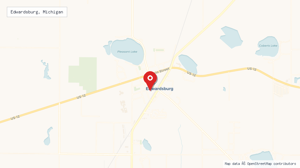 Street map of Edwardsburg, Michigan with location pin