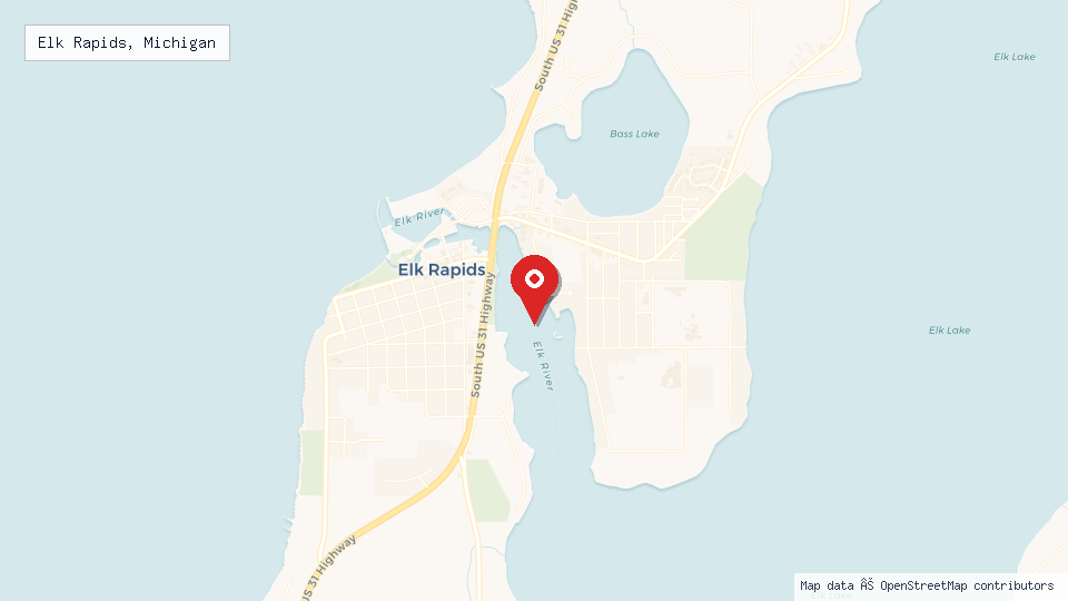 Street map of Elk Rapids, Michigan with location pin