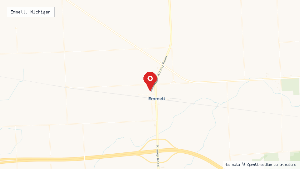 Street map of Emmett, Michigan with location pin