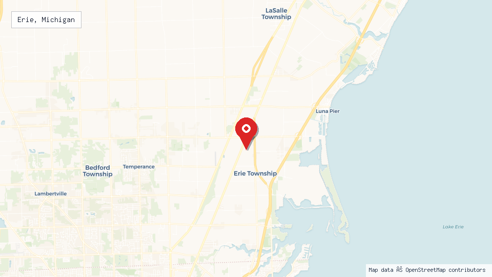 Street map of Erie, Michigan with location pin