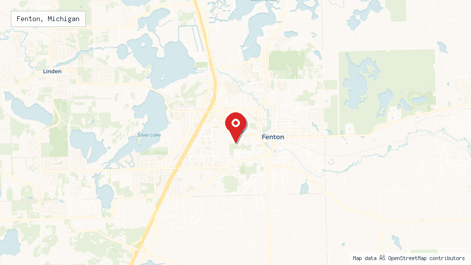 Street map of Fenton, Michigan with location pin