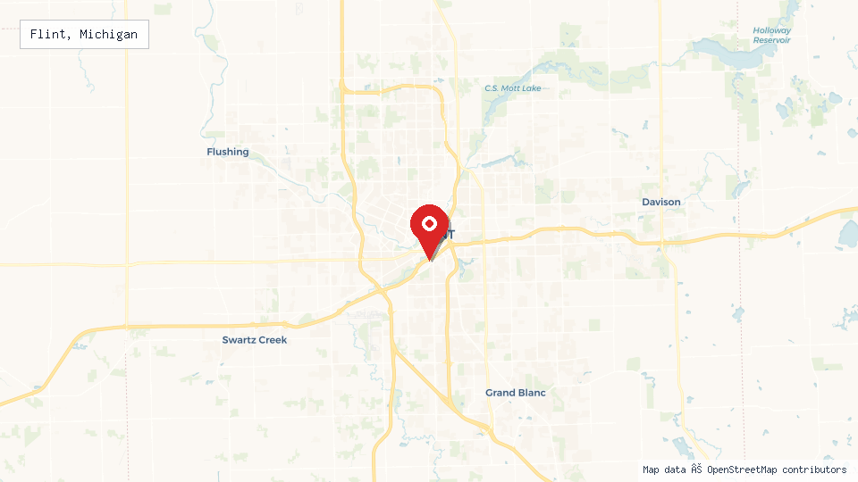 Street map of Flint, Michigan with location pin