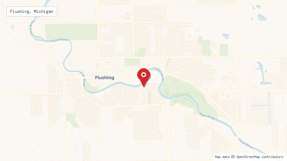 Street map of Flushing, Michigan with location pin