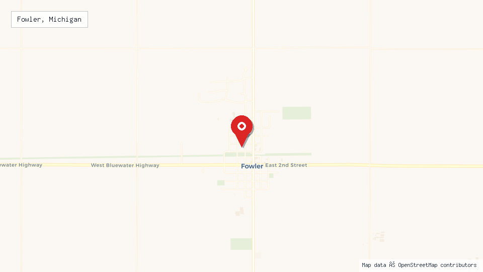 Street map of Fowler, Michigan with location pin