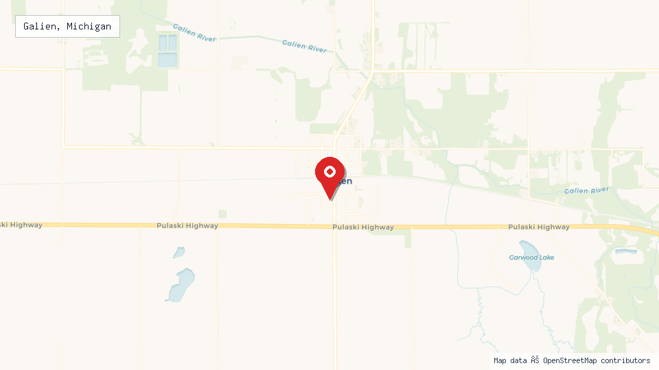 Street map of Galien, Michigan with location pin