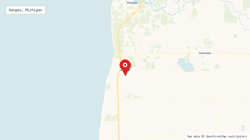 Street map of Ganges, Michigan with location pin