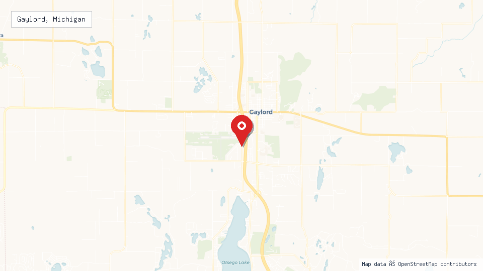 Street map of Gaylord, Michigan with location pin