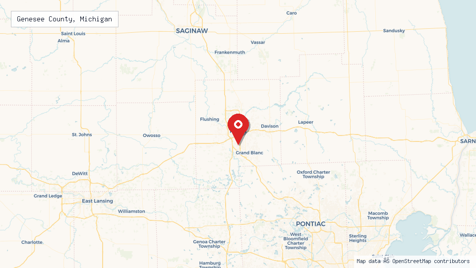 Street map of Genesee County, Michigan with location pin