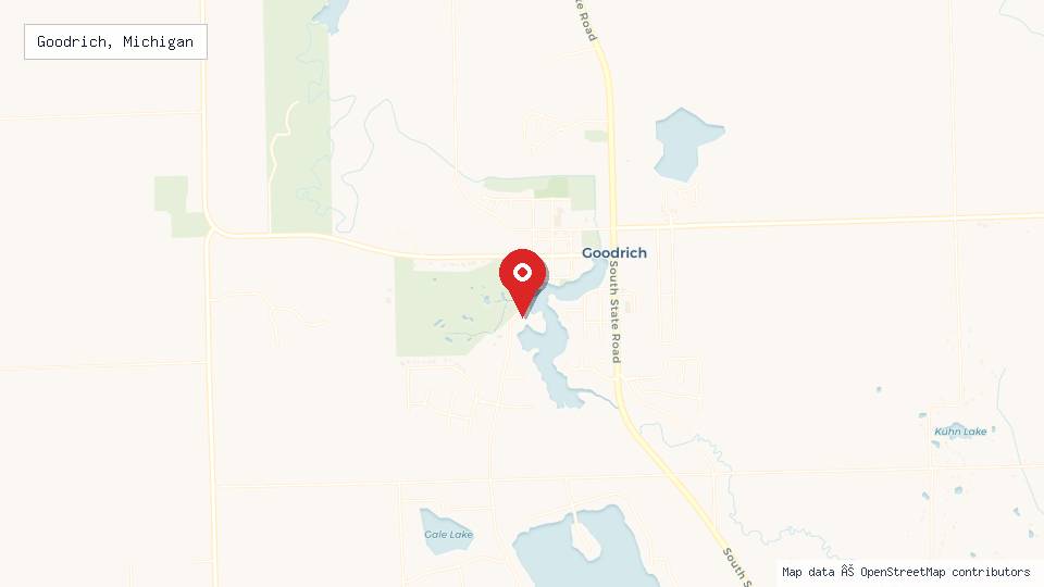 Street map of Goodrich, Michigan with location pin