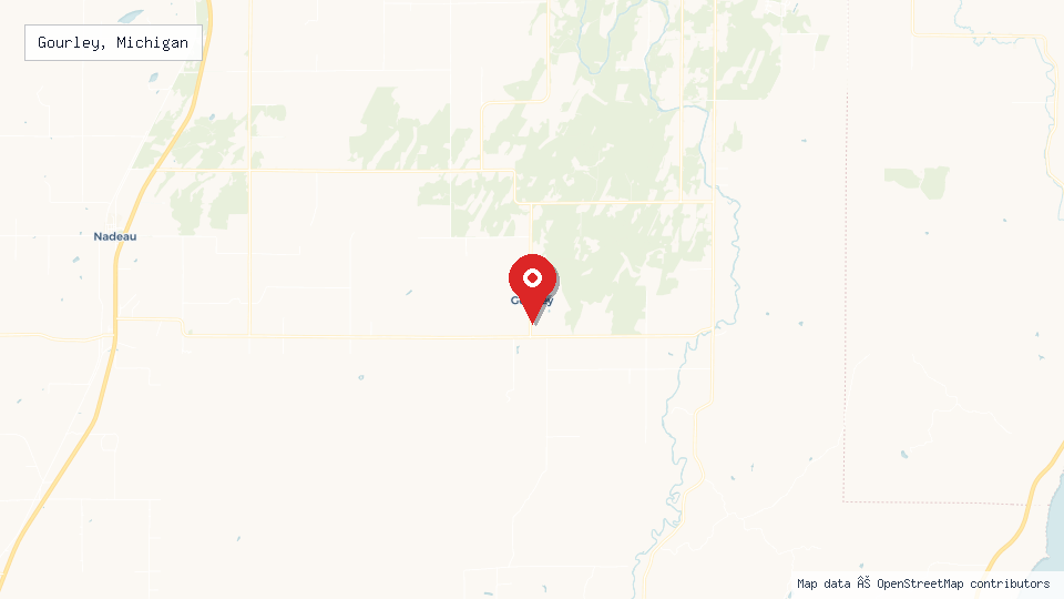 Street map of Gourley, Michigan with location pin
