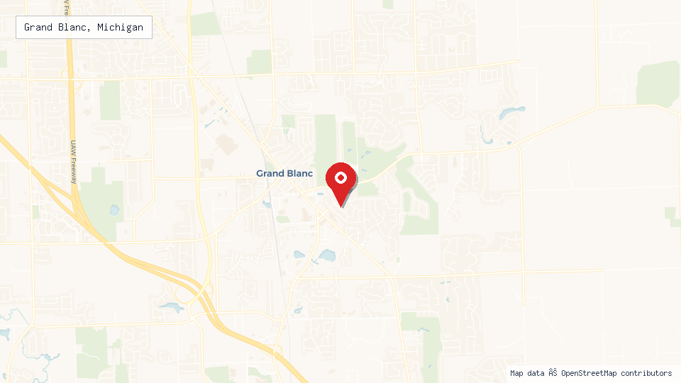 Street map of Grand Blanc, Michigan with location pin
