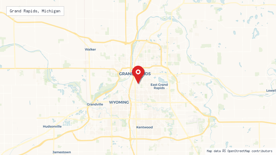 Street map of Grand Rapids, Michigan with location pin