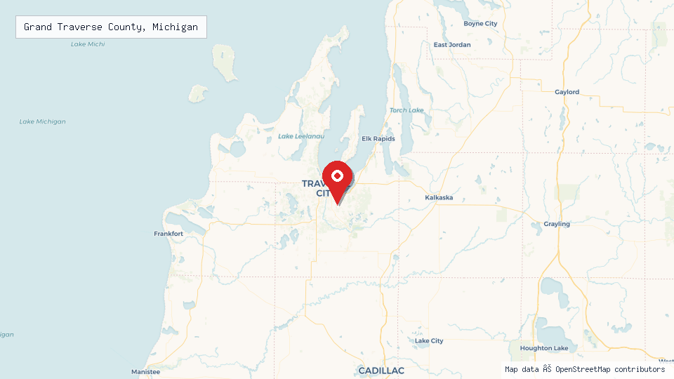 Street map of Grand Traverse County, Michigan with location pin