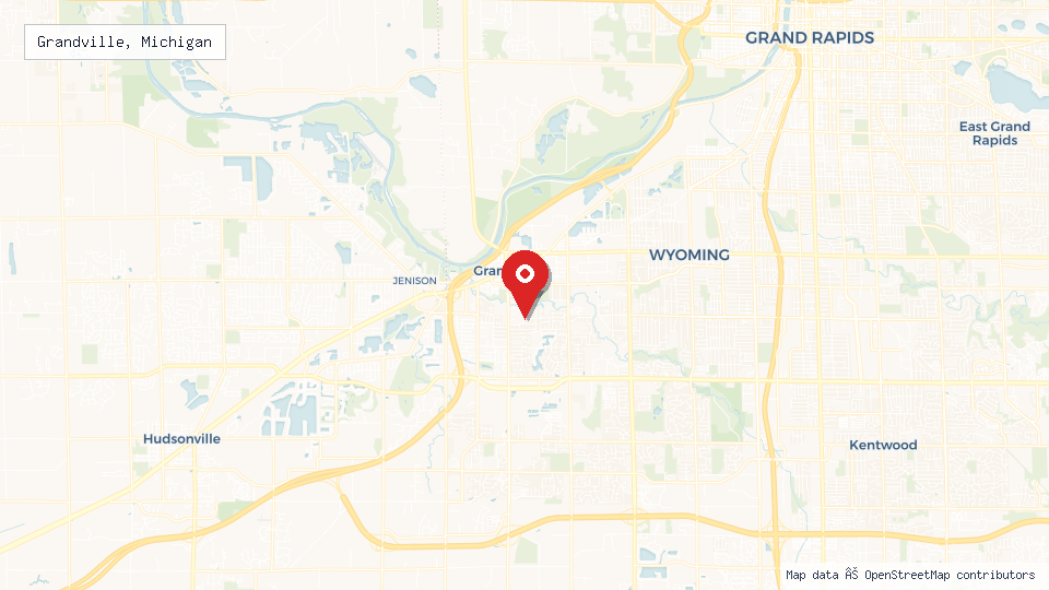 Street map of Grandville, Michigan with location pin