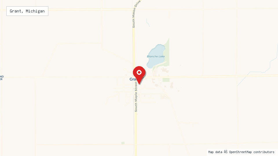 Street map of Grant, Michigan with location pin