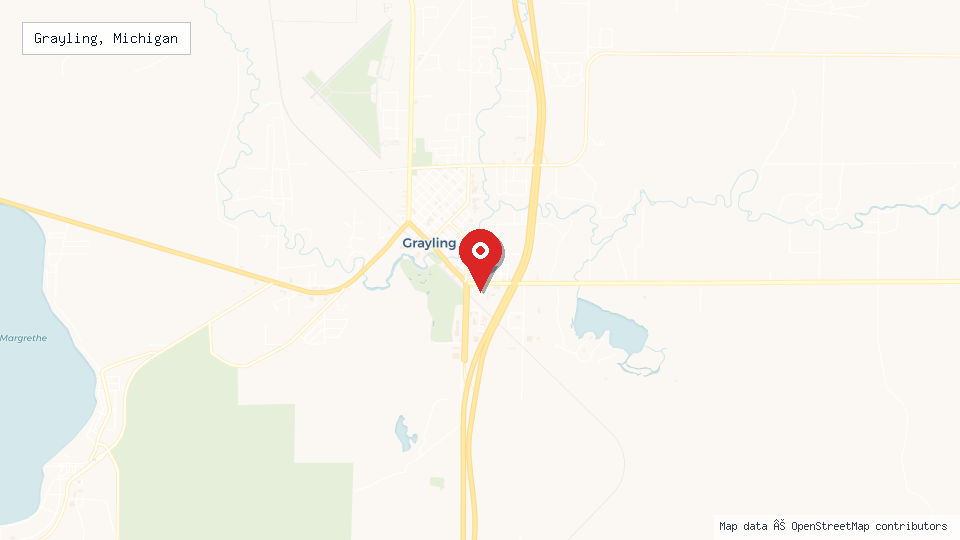 Street map of Grayling, Michigan with location pin