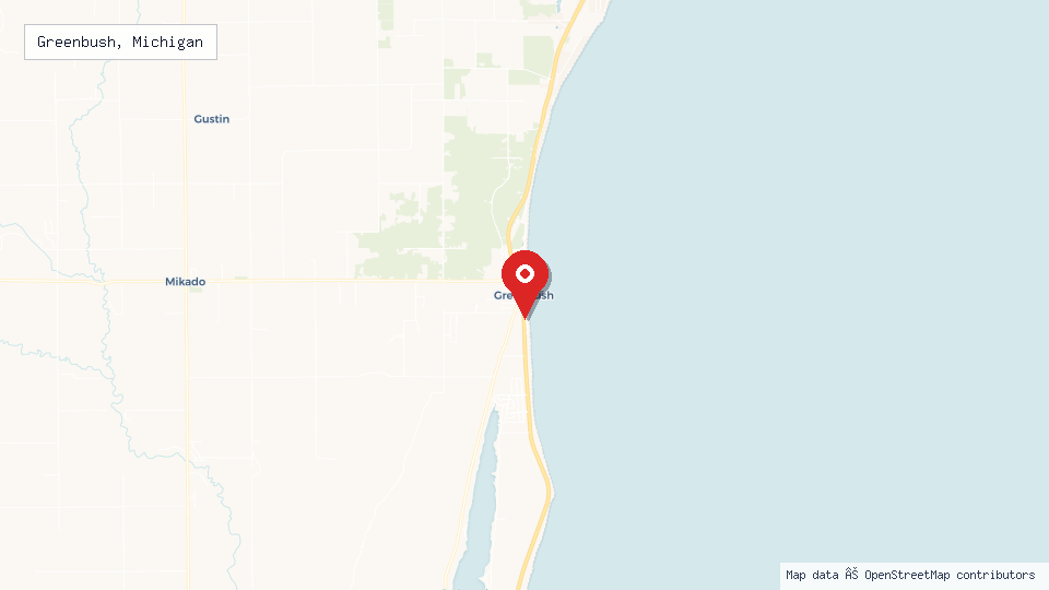 Street map of Greenbush, Michigan with location pin