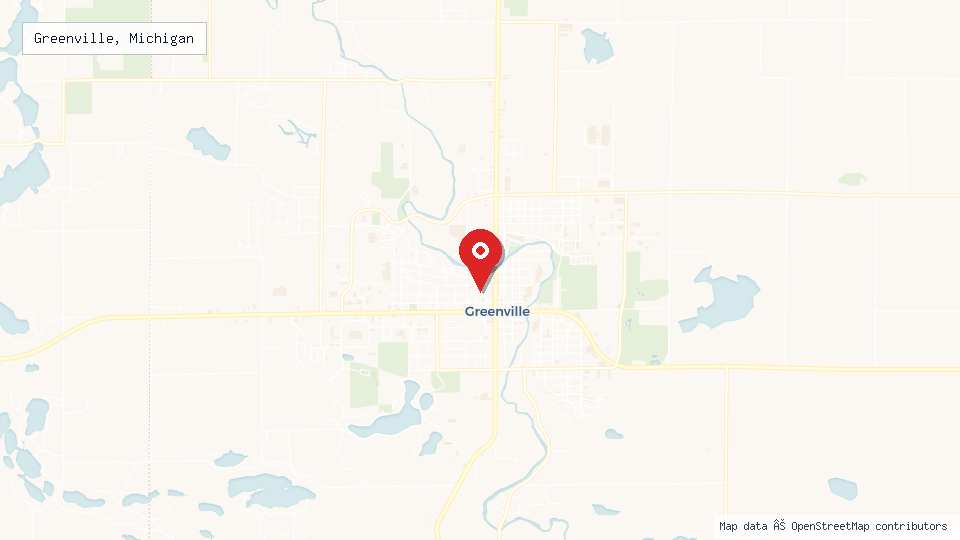 Street map of Greenville, Michigan with location pin