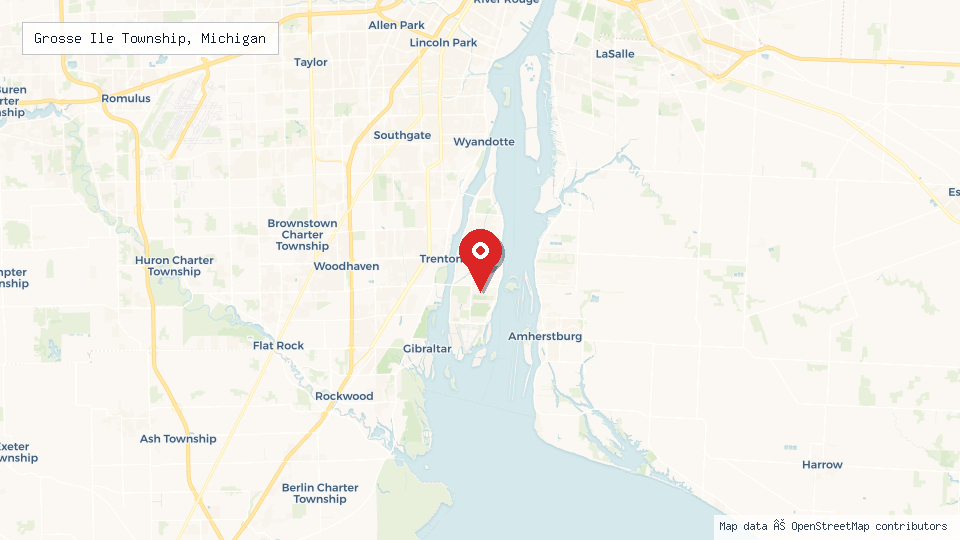 Street map of Grosse Ile Township, Michigan with location pin