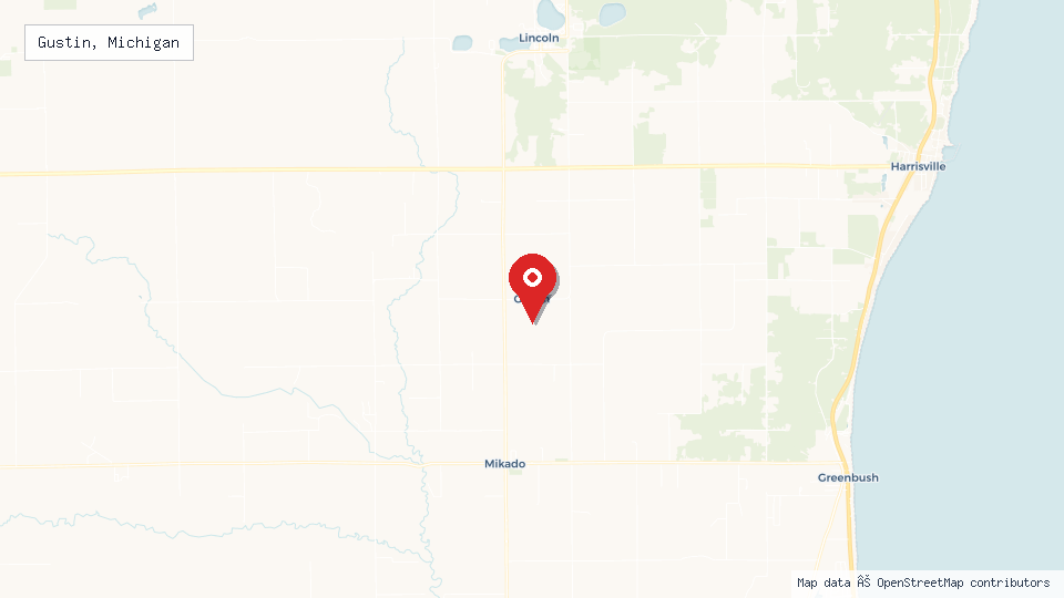 Street map of Gustin, Michigan with location pin