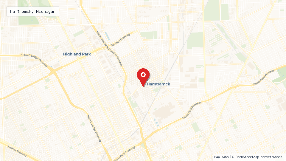 Street map of Hamtramck, Michigan with location pin