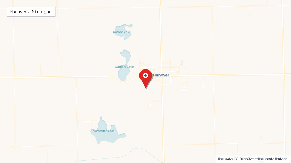 Street map of Hanover, Michigan with location pin