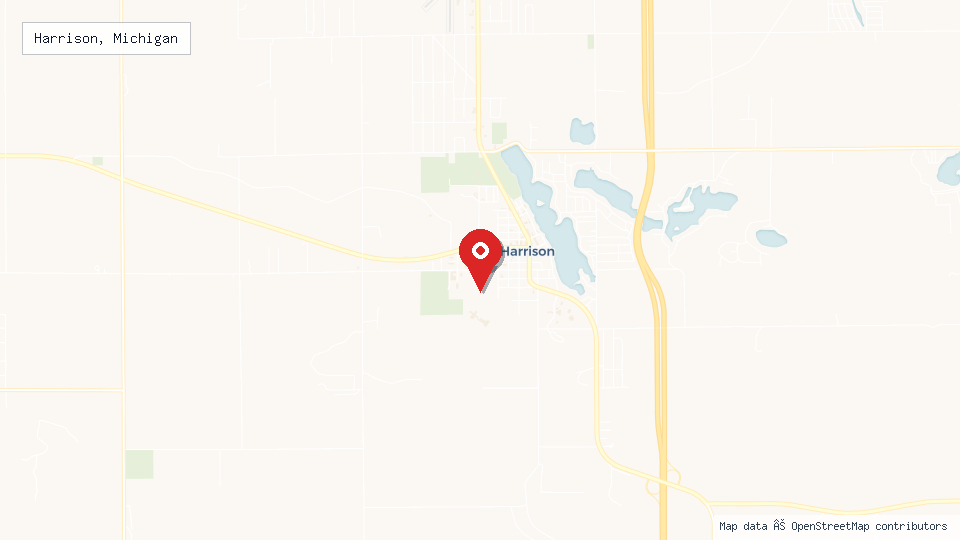 Street map of Harrison, Michigan with location pin