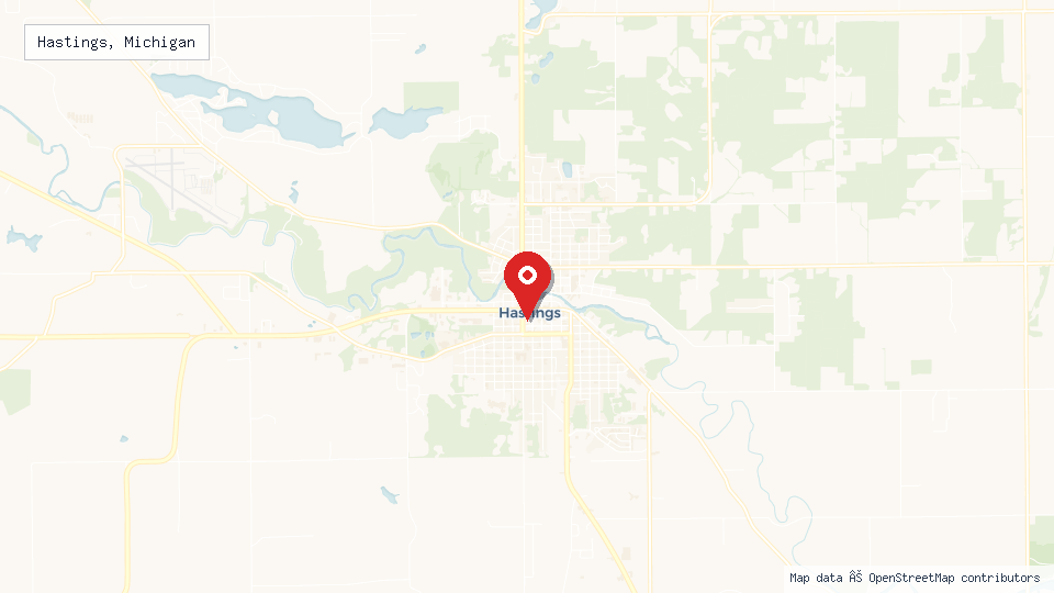 Street map of Hastings, Michigan with location pin