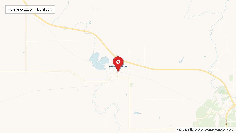 Street map of Hermansville, Michigan with location pin