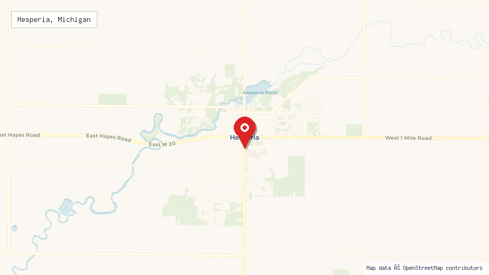 Street map of Hesperia, Michigan with location pin