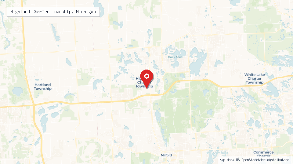 Street map of Highland Charter Township, Michigan with location pin