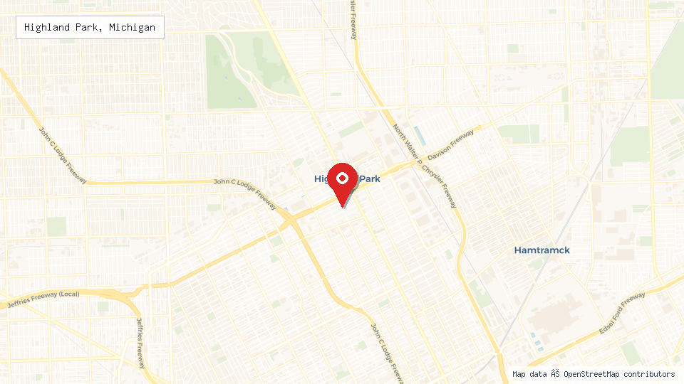 Street map of Highland Park, Michigan with location pin