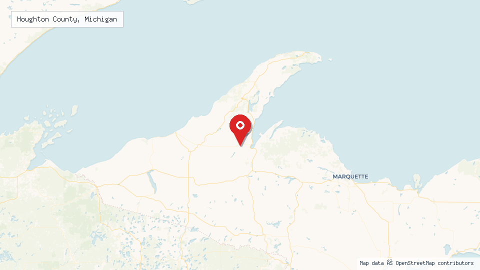 Street map of Houghton County, Michigan with location pin