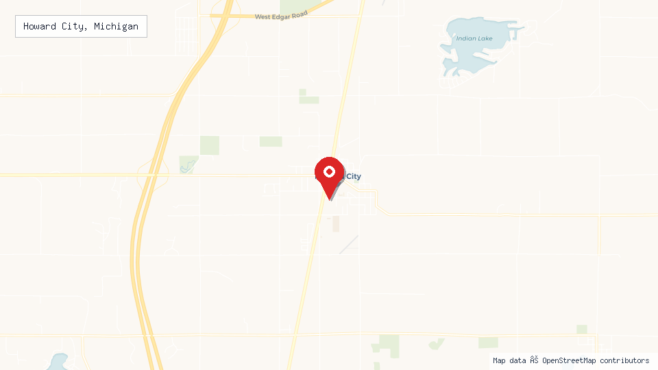 Street map of Howard City, Michigan with location pin