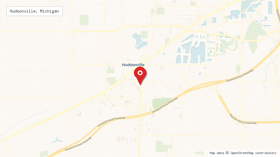 Street map of Hudsonville, Michigan with location pin