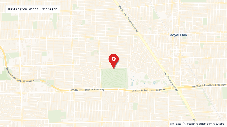 Street map of Huntington Woods, Michigan with location pin